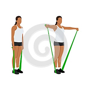 Woman doing Resistance band lateral raises.