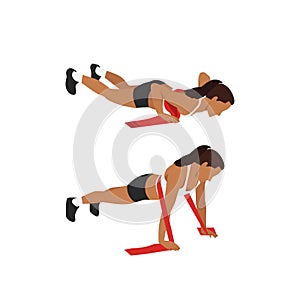 Woman doing Resistance band push up exercise.