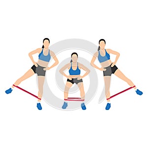 Woman doing Resistance band squat leg abduction exercise