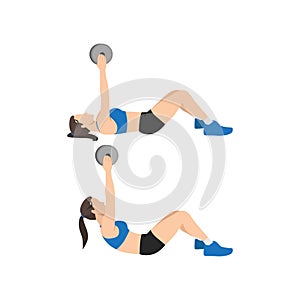 Woman doing Resistance. Weighted crunches exercise.