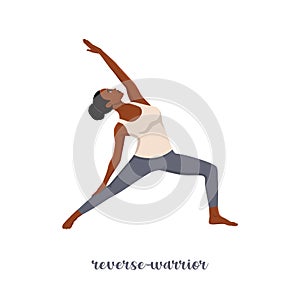 Woman doing reverse warrior yoga pose