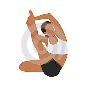 Woman doing revolved heron pose exercise