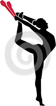 Woman doing Rhythmic gymnastics with clubs