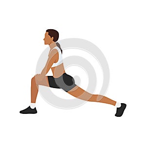Woman doing Runner lunge stretch exercise. photo