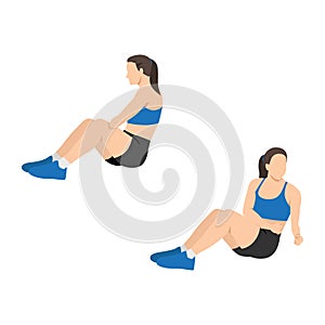 Woman doing Russian twist exercise. Flat vector