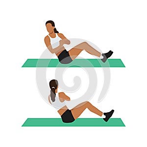 Woman doing Russian twists exercise. Flat vector