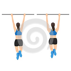 Woman doing scapula pull or scap pulls or pull up exercise