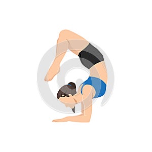 Woman doing Scorpion Pose. Beautiful girl practice Vrschikasana