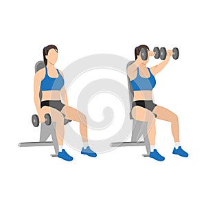 Woman doing Seated Dual front raises exercise.