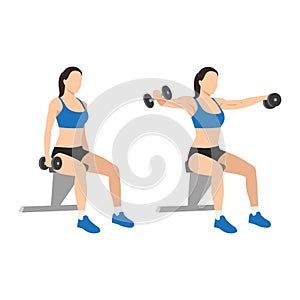 Woman doing Seated dumbbell Lateral raises.