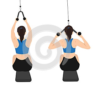 Woman doing seated Face pull. rear delt pull exercise