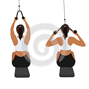 Woman doing seated Face pull. rear delt pull exercise