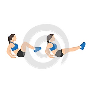 Woman doing Seated knee tucks exercise. Flat vector