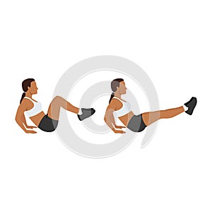 Woman doing Seated knee tucks exercise. Flat vector