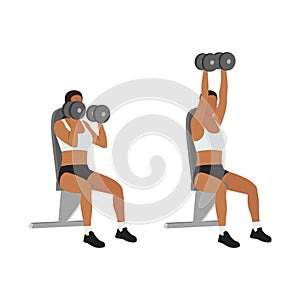 Woman doing Seated Shoulder hammer. Overhead presses