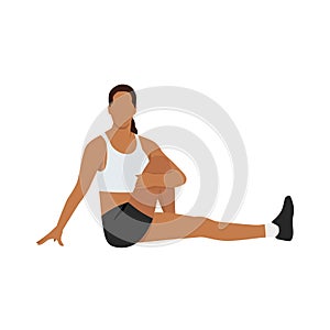 Woman doing Seated twist stretch exercise. photo