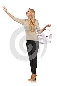 Woman doing shopping in supermarket isolated