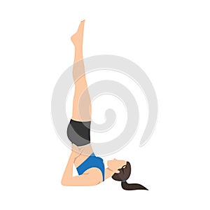 Woman doing shoulder stand pose salami sarvangasana exercise