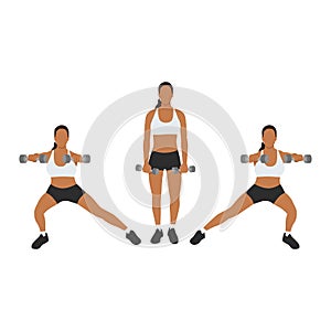 Woman doing Side lunge front raise exercise