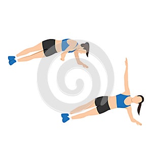 Woman doing Side plank rotation exercise.