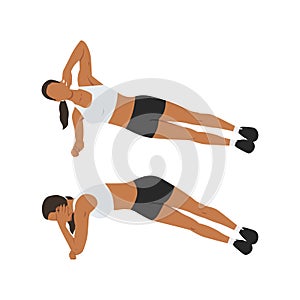 Woman doing side plank rotations or elbow twists exercise