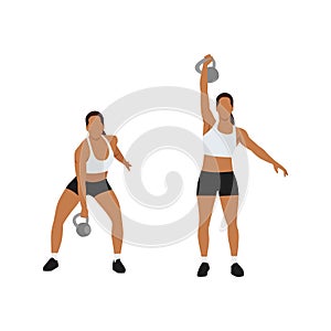 Woman doing Single arm kettlebell snatch exercise.