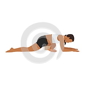 Woman doing Sleeping Swan Pose Forearms. Beautiful girl