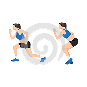 Woman doing Sprinter lunge exercise.