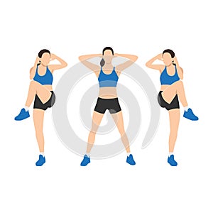 Woman doing Standing criss cross crunches exercise. photo