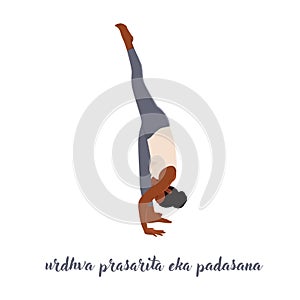Woman doing Standing splits or Urdhva Prasarita Eka Padasana yoga pose photo