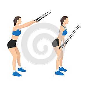 Woman doing straight arm Rope lat pulldown exercise