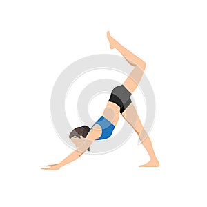 Woman doing Three Legged Downward Facing Dog Pose Scorpion Leg