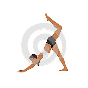 Woman doing Three Legged Downward Facing Dog Pose Scorpion Leg