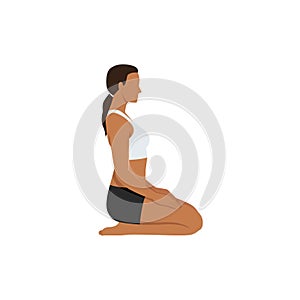 Woman doing Thunderbolt Pose, Adamantine Pose, Diamond Pose.