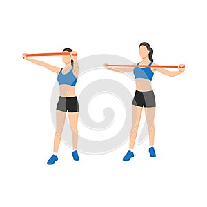 Woman doing Upper back reverse fly with long resistance band