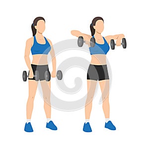 Woman doing upright dumbbell rows exercise