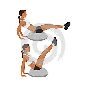 Woman doing v-ups exercise using Bosu ball