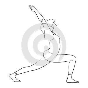 woman doing warrior yoga pose healthy exercising one line drawing