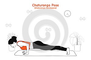 Woman doing yoga asana chaturanga or chaturanga dandasana