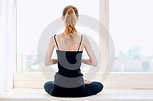 woman doing yoga exercise calm meditation