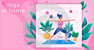 Woman doing yoga at home  illustration. Healthy lifestyle