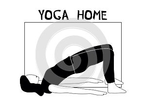 Woman doing yoga at home. Illustration with pose Bridge Pose, Setu Bandha Sarvangasana