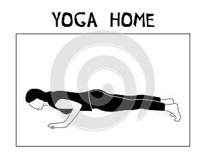 Woman doing yoga at home. Illustration with Staff Pose, Chaturanga Dandasana