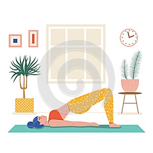 Woman Doing Yoga at Home Living Room