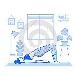 Woman Doing Yoga at Home Living Room