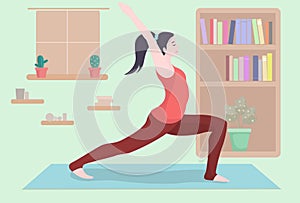 Woman doing yoga indoors with red sport wear
