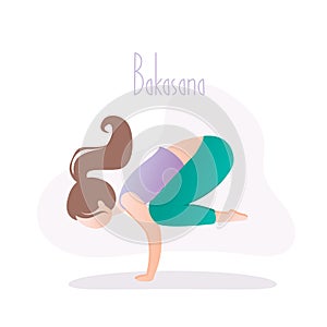 Woman doing yoga pose,Crow Pose or Bakasana asana in hatha yoga