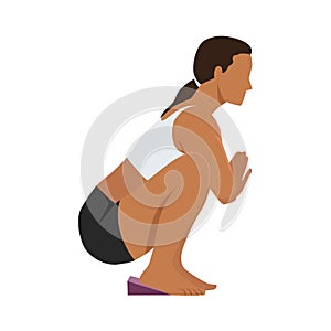 Woman doing yoga for tight calves or calf stretching pose. Flat vector