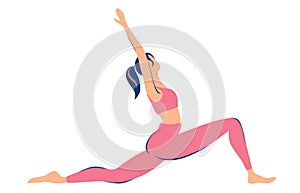 Woman doing yoga. Virabhadrasana pose. Illustrations for beauty  spa  wellness  natural products  cosmetics  body care  fitness