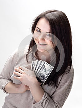 Woman with dollars bills